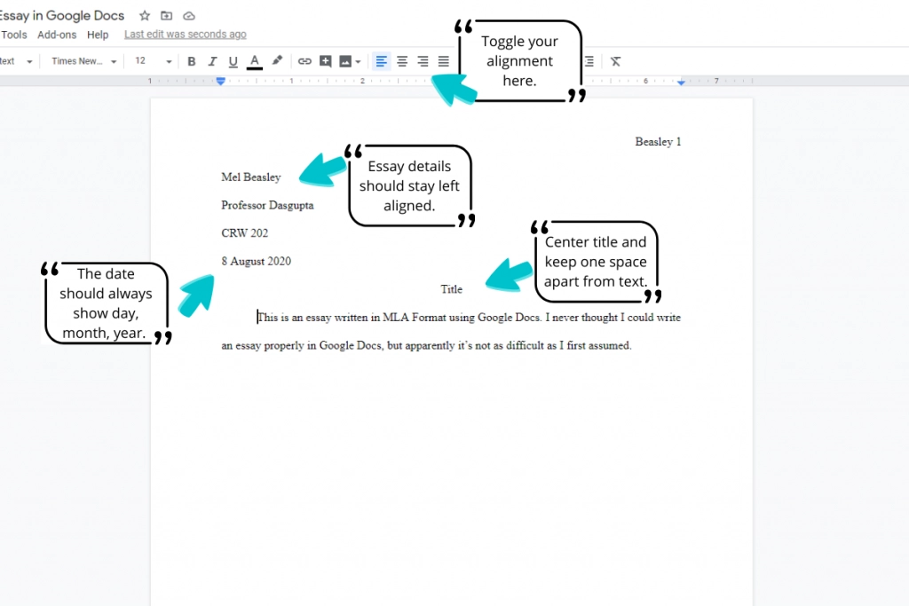 mla format in google docs