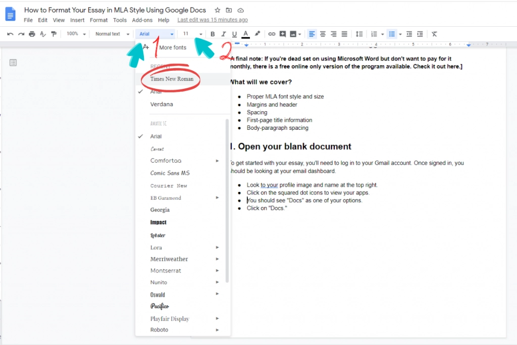 mla format in google docs